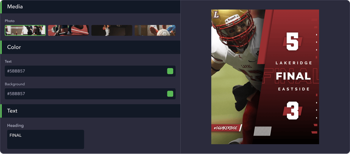 Free & customizeable football score update graphic templates